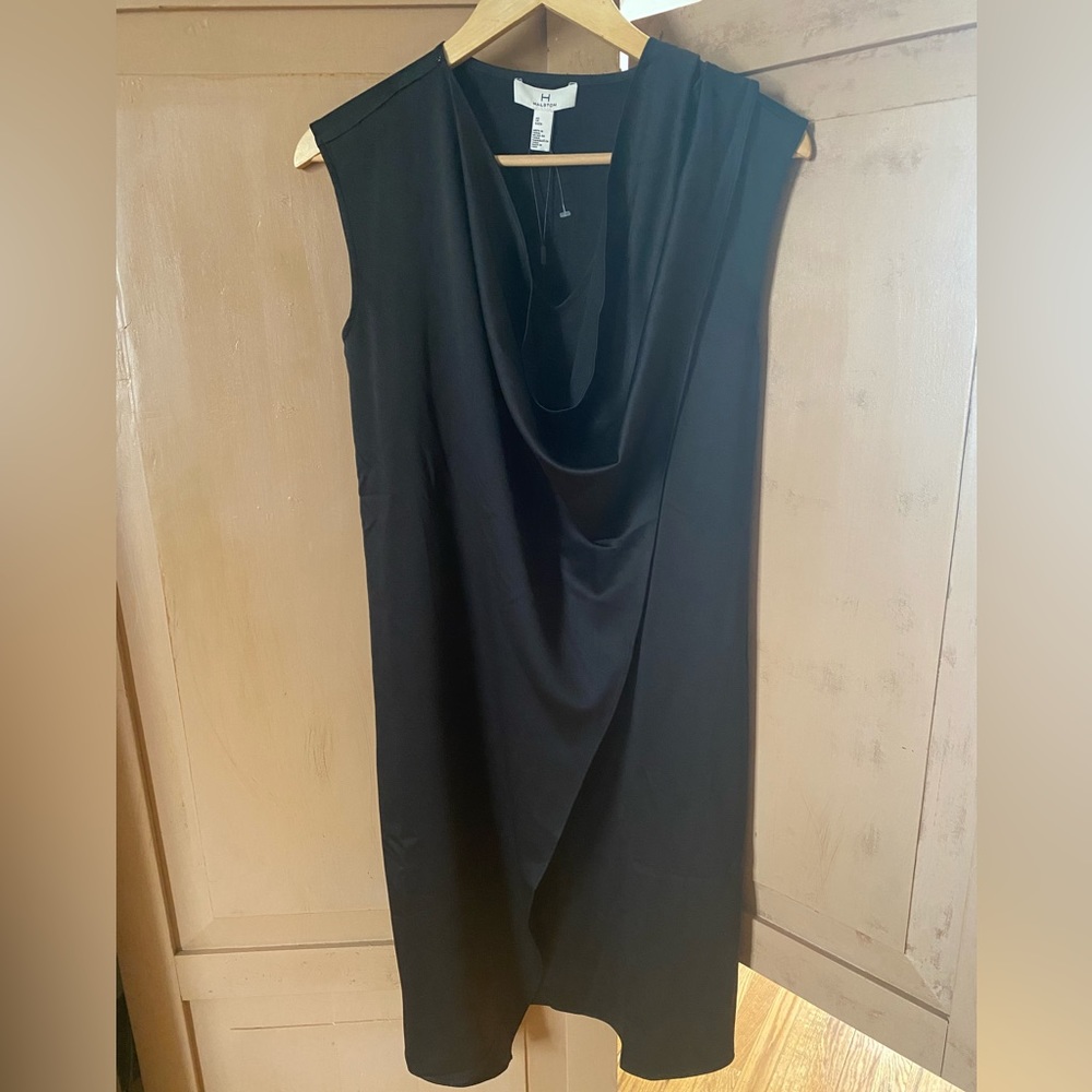 H by Halston XS satin dress with wrap detail to create a cowl neck.
